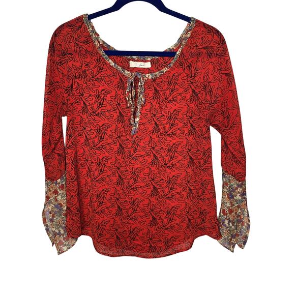 Patterson J. Kincaid Tops - Patterson J Kincaid Red Multicolor Boho Long Sleeve Blouse Size XS